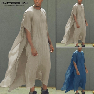 Incerun hombres moda colores sólidos sueltos manga corta Casual musulmán túnica (4)