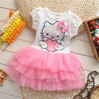 vestido de verano de dibujos animados de hello kitty impresión vestido de princesa vestido de niños niña ropa de moda