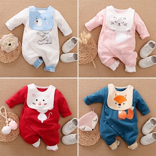 Conjuntos de ropa de bebé 100% algodón manga larga impresión Animal mono mono mameluco +Bibs conjunto para bebé niños niñas