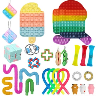 ❉Fu✡Sensory Fidget Toys Set, paquete de 26/29/30 alivio del estrés juguetes de mano para adultos niños agregan ansiedad autismo
