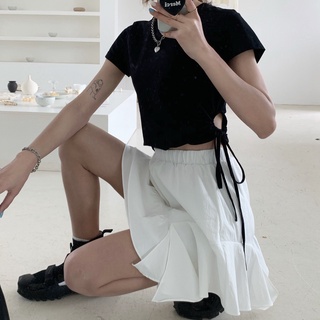 Hanfeng chic 20 summer new drawstring short slim fit T-shirt + irregular elastic waist skirt set