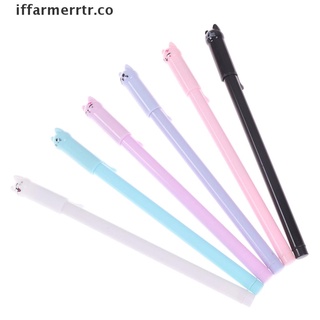 【iffarmerrtr】 6PCS Cat Pens Kawaii 0.5mm Black Ball Point Gel Pen for School Office Supplies CO