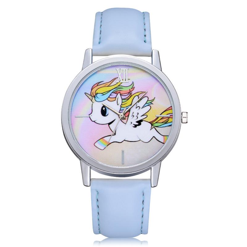 Super lindo reloj de niña unicornio niños reloj redondo Dial unicornio reloj