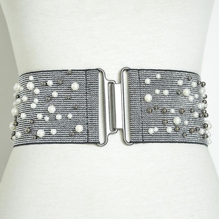 Elástico ancho de la pulgada Wasit cinturón para las mujeres, moda perla decoración femenina Cummerbund corsé-cinturón