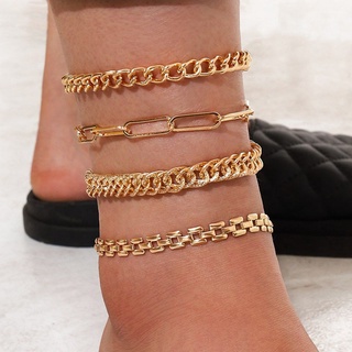 4 unids/set de tobilleras de cadena gruesa doradas de moda para mujer, accesorios de joyería de pies