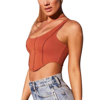 ✲Nx✩Chaleco camisola para mujer, líneas simples, Sexy de corte bajo, diseño de ombligo fresco ropa de verano