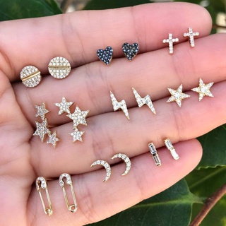 bene pendientes 9 pares de estrellas cruz diamante oreja conjunto para las mujeres simple todo-partido accesorios diarios hermosos regalos de vacaciones (1)