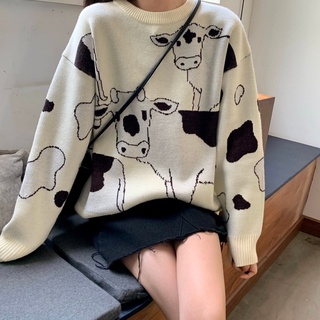 Suéter informal holgado de vaca para mujer, suéteres Harajuku coreanos, ropa Ulzzang Kawaii japonesa, Vintage (1)