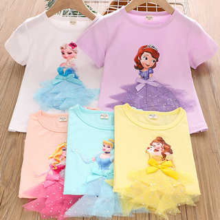 Children's Clothing Children's T-shirt Girls' Short-Sleeved T-shirt 2021 New Summer Korean Style Three-Dimensional Princess Children Top Half Sleeve Cross-Border-Chenyu