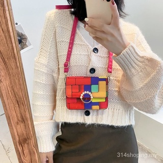 Popular contraste de Color bolsa para mujer2021nueva moda Casual bolsa de mensajero costura estilo occidental pequeño cuadrado bolso de hombro Xnkz