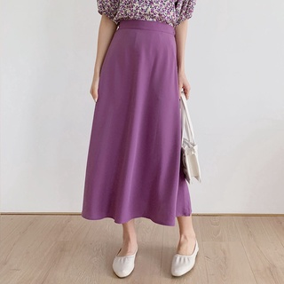 Las mujeres Midi faldas francés nicho estilo Color sólido cintura alta todo-partido una línea falda Ins moda paraguas falda