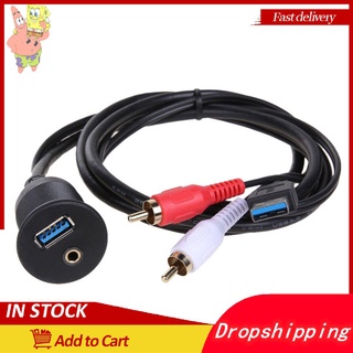 1m Car Dashboard Flush Mount Panel USB 3.0 3.5mm AUX RCA Extension Cable