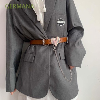 GERMANA Adjustable PU Leather Belt Vintage Female Waistband Love Chain Belt Skirt Decorations Korean Silver Color Black Metal Chains Alloy Waist Strap