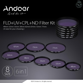 Andoer 52mm UV+CPL+FLD+ND(ND2 ND4 ND8) Kit de filtro de fotografía juego de filtro ultravioleta Circular polarizante fluorescente de densidad Neutral para Pentax DSLRs (8)