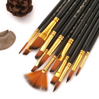withakiss 12pcs Nylon Hair Wooden Handle Watercolor Paint Brush Pen Set for DIY Oil Acrylic Painting Art Paint Brushes Supplies (4)