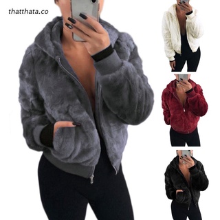 tha mujeres invierno manga larga cremallera con capucha chaqueta chaqueta fuzzy felpa outwear color sólido de gran tamaño abrigo caliente con bolsillos