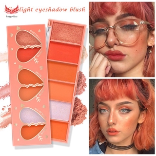 paleta multifuncional de 6 colores de color naranja mate colorete perla sombra de ojos pigmento maquillaje de ojos