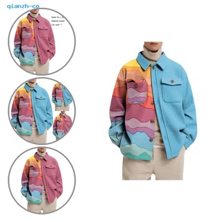 qianzh Practical Casual Coat Men Loose Printed Jacket Winter Outfit Turn-down Collar for Autumn