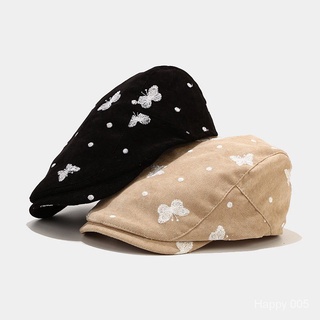 Fashion Hat Bucket Hat Autumn and Winter Hat Women's Korean Style New Advance Hats Corduroy Embroidered Butterfly Japanese Leisure Peaked Cap Beret Fashion