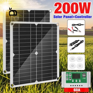 Kit de panel Solar 200w 60a 12v+cargador de batería con control (1)