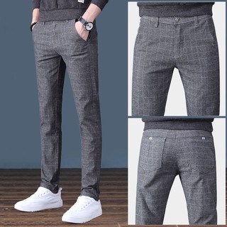 pantalones slimfit para hombre/pantalones largos casuales elásticos a cuadros/panjang/panjang