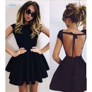 Afterbl New Fashion Women Dress Novelty Pleated Solid Color Short Sleeves Backless Spring Autumn Party Dress ALI (1)