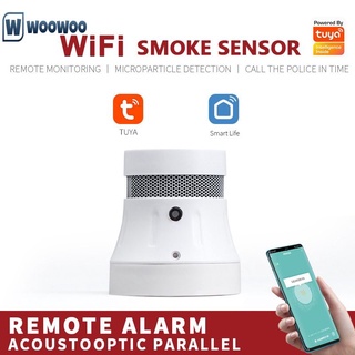woowoo tuya wifi smart detector de humo sensor de seguridad sistema de alarma vida inteligente/tuya app humo alarma protección contra incendios 3c