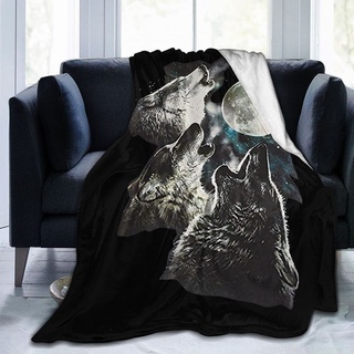[disponible en inventario] mantas de franela suaves de lujo The Mountain Three Wolf Moon suaves, cálidas y ligeras para sofá hogar