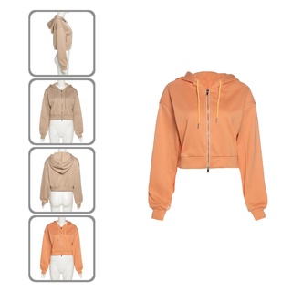 jhelum All Match Lady Hoodie Solid Color Zipper Loose Spring Jacket Skin-friendly for Daily Wear