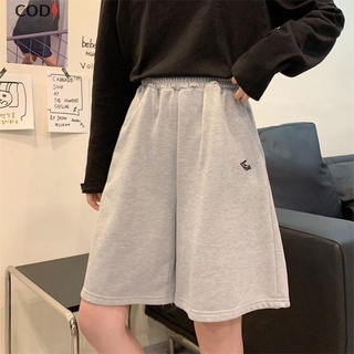 [cod] mujeres suelto sólido bordado ancho pierna casual simple moda pantalones cortos calientes