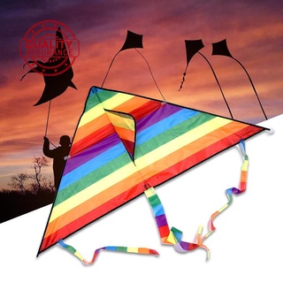 Triángulo arco iris cometa + 30m Kite Line niños al aire libre X0Z9