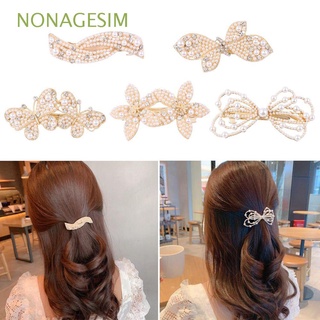 NONAGESIM Korean Pearl Flower Spring Clip Gift Hair Clips Headwear Hair Accessories Women Girls Sweet Double Butterfly Multilayer Bow Barrettes Imitation Pearl