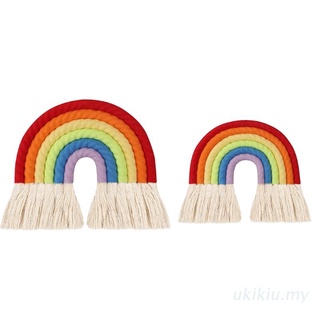 Uki colorido arco iris colgante de pared adorno hecho a mano tejida borla macramé decoración del hogar para la habitación de los niños