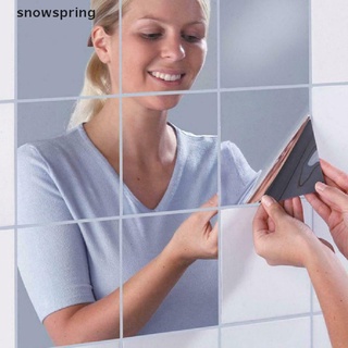 snowspring 16pcs espejo azulejo pared pegatina cuadrada autoadhesiva habitación baño decoración palo co