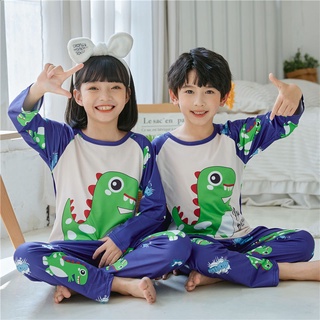 Pijama Baju Tidur estilo japonés de manga larga desgaste de sueño de dibujos animados dinosaurio impresión O-cuello salón desgaste transpirable Unisex para niñas y niños mayores ropa de dormir de poliéster