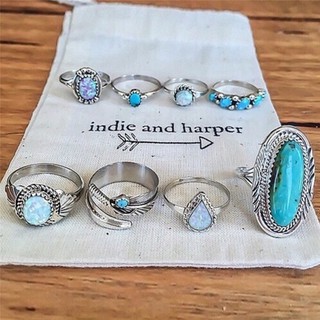 {lucaiitn} anillos de nudillo Vintage Tribal étnico Hippie piedra conjunto de anillos para mujeres VVS (7)