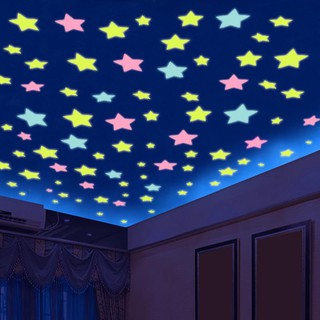 100 pzs calcomanías de estrellas que brillan en la oscuridad luminosas en la pared para niños sala de estar decoración del hogar (3)