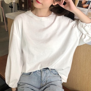 ARRE Mujer O-Cuello Color Sólido Blusa Suelta Colores Brillantes Linterna Manga Camiseta