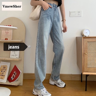 Vmewsher nuevo Vintage liso cintura alta suelta Jeans mujeres primavera otoño recto ancho pierna Denim pantalones Casual pantalones largos