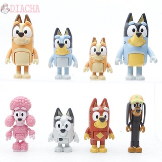 DIACHA 8 Unids/Set Niños Cumpleaños Figura De Acción De Dibujos Animados Bluey Familia Escritorio Decoración PVC Anime Juguete Amigos Modelo Perro Muñecas