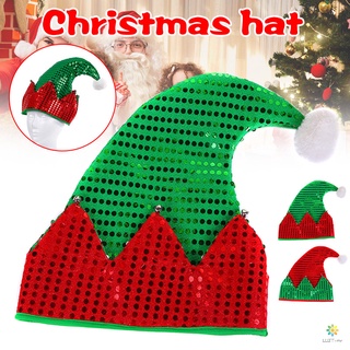 Sombrero de elfo de navidad sombreros de Santa con lentejuelas para navidad fiesta disfraz de año nuevo accesorio rojo/verde (1)