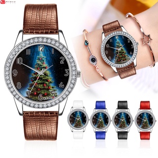 reloj de cuarzo con pantalla redonda para mujer/reloj de cuarzo con ilustración de árbol de navidad