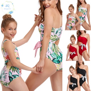 padre-hijo de una sola pieza traje de baño para niña mujeres inclinadas hombros trajes de baño hueco cintura diseño de playa desgaste para niños adultos (1)