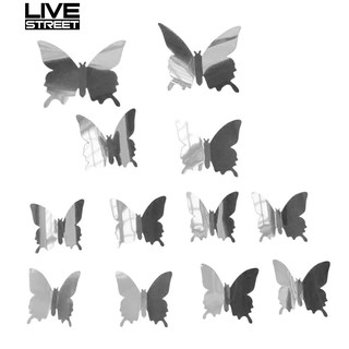 ¡ Caliente ! 12 Unids/Set Mariposa 3D Espejo PVC Arte De Pared Decoración Pegatina Extraíble (2)