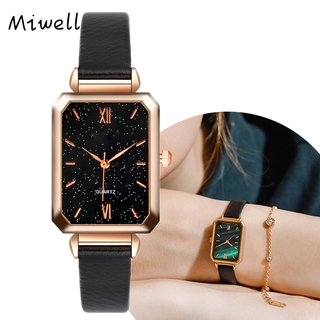 miwell nuevo rectángulo colorido dial moda reloj mujeres correa de cuero simple reloj wh2059-85