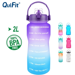 quifit 2l botella de agua de tritan de boca ancha con tapa filp marcador de tiempo libre de bpa deportes hervidor de agua al aire libre gimnasio botellas de aislamiento