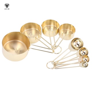 kit de 8 tazas medidoras de oro+cucharas medidoras de acero inoxidable