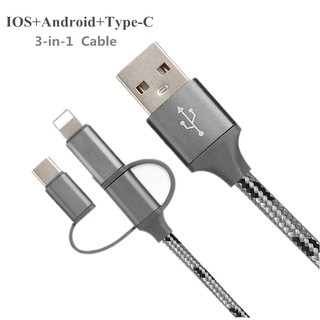 ios lightning/micro/tipo c 3 en 1 cable usb de carga rápida para iphone android
