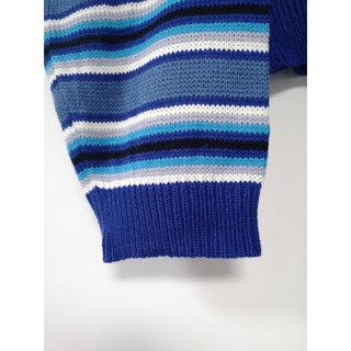 Clarissa-suéter a rayas azules y blancas para mujer, jersey de gran tamaño bordado con cuello falso, jerséis recortados, suéteres Harajuku (4)