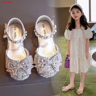 Niños Sandalia Niñas Sandalias 2021 Nuevo Verano Grandes Suela Suave Zapatos De Cuero La Princesa Los Cristal Las De